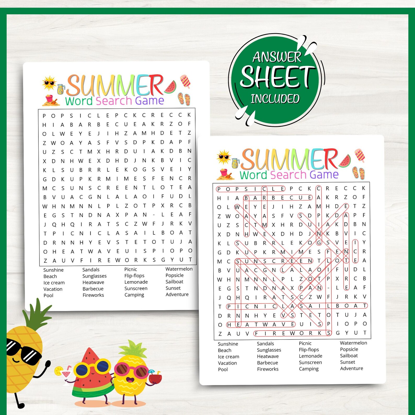 Instant Download Summer Word Search PDF, Giant Printable Puzzle for
