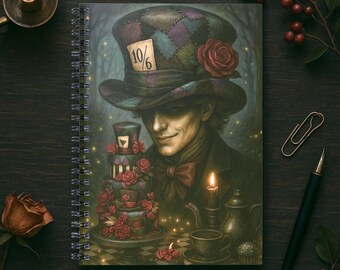 Gothic Mad Hatter Notebook - Dark Fairytale Journal, Fantasy Gift for Book Lovers