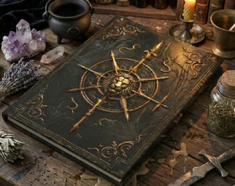 Witchy Lion Hardcover Journal — Gothic Dark Academia Notebook, Leather-Style Flat Print | Grimoire-Inspired