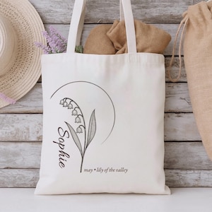 Lily of the Valley Tote Bag – May Birth Flower Personalized Canvas Bag | Custom Birthday Gift for Her
