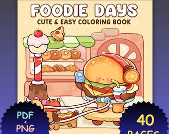 Libro para colorear Foodie Days: Atrevido y fácil / Lindas páginas para colorear de comida / Libro para colorear de comida acogedor / PDF PNG para colorear relajante