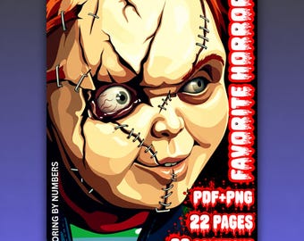 Coloring By Number Favorite Horror, Mysterious Coloring, Coloring Book PDF + PNG, Digital Dowloand, Horror Coloring