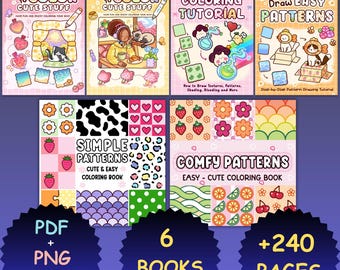 Cómo dibujar patrones sencillos: Paquete de libros para colorear, llamativos y fáciles, PDF imprimible + PNG para niños y adultos