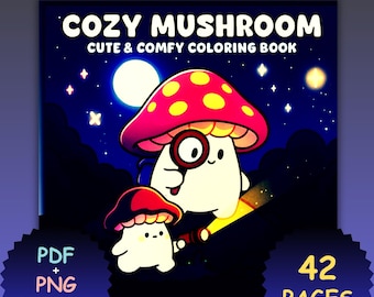 Mushroom Coloring Book: Cottagecore Forest Scenes (PDF + PNG)