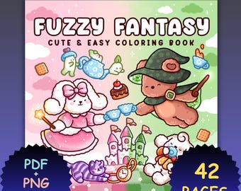 Libro para colorear de fantasía difusa: Criaturas kawaii (Descarga PDF y PNG)