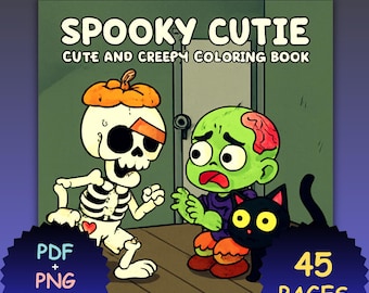 Kolorowanki na Halloween: Straszne Słodkie Dusze, Kawaii Duchy, 45 Arkuszy (PDF + PNG)
