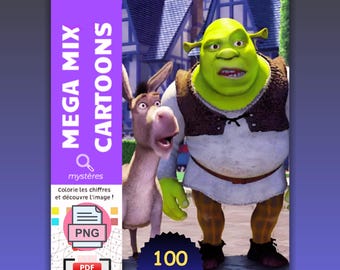 Libro para colorear por números: Mega Mix de dibujos animados, 100 páginas (descarga digital en PDF y PNG)