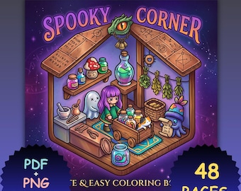 Libro para colorear de la Esquina Espeluznante / Páginas de Halloween fáciles y llamativas (Descarga en PDF y PNG)