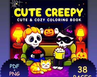 Kawaii Spooky Halloween Coloring Book for Adults – Coco Wyo Art (PDF + PNG)