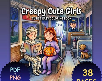 Creepy Girls Coloring Book, 38 Bold Easy Pages (PDF PNG Download)