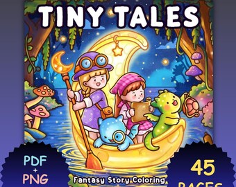 Tiny Tales Coloring Book | Bold Easy Scenes, Cozy Stories (PDF PNG Download)