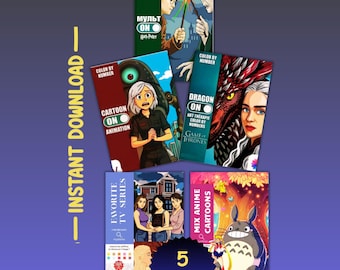 Paquete de 5 libros mágicos para colorear en PDF y PNG: dragones, magos, animación. Incluye una tableta para colorear numerada y hojas imprimibles.