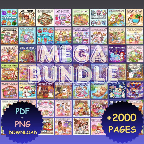 Cozy Coloring Book Bundle Over 2000 Printable Coloring Pages Adult Coloring Pages in PDF & PNG Instant Digital Download