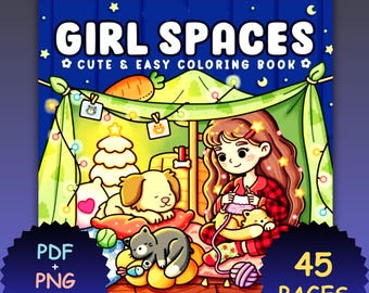 Libro para colorear "Girl Spaces", 45 páginas de Coco Wyo (PDF + PNG)