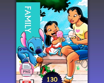 Disney Family Mystery Coloring Book in PDF Lilo & Stitch Color by Numbers Disney Family Art Therapy Printable Coloring Book Instant Downloan