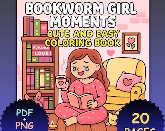 Kleurboek Cosy Bookworm: introverte meisjes, leeshoekjes (pdf + png)