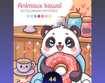 Kawaii Animals to Color by Numbers, 44 Surprise Sheets, Printable PDF, Mystery Coloring By Numbers, Coloring Book, instant download