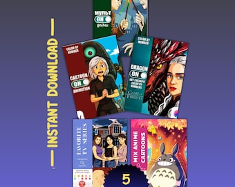 Paquete de 5 libros mágicos para colorear en PDF y PNG: dragones, magos, animación. Incluye una tableta para colorear numerada y hojas imprimibles.