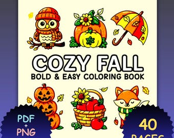 Libro para colorear de otoño: 40 páginas kawaii de otoño (PDF + PNG)