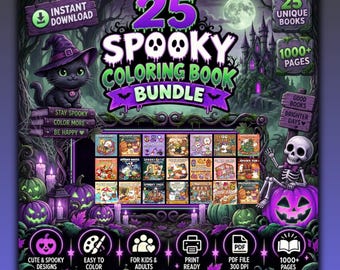 Halloween Coloring Books, Spooky Coloring Pages  1000 PDF+PNG Pages, Cozy Cute, Witch and Hygge Themed Coloring Books Procreate Spooky