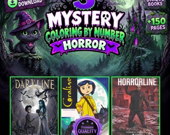 Mystery Coloring By Number, Coloring Books, Bundle Mystery Horror , Color by Numbers, PDF Dowloand, Vol Ruso, Best Quality, Spooky Halloween