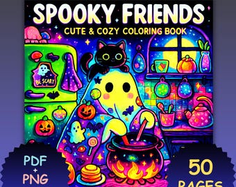 Halloween Coloring Book, Spooky Friends, Coco Wyo Style (PDF PNG)