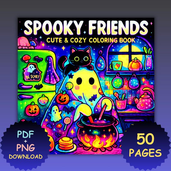 Halloween Coloring Book, Spooky Friends, Coco Wyo Style (PDF PNG)