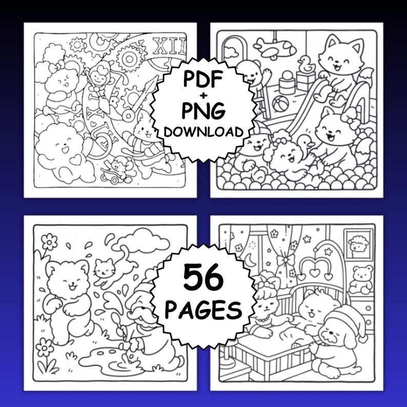 Whimsy Moments Coloring Book, Cute Cozy Friends (PDF + PNG) - Etsy
