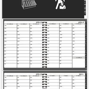 May include: Black and white hourly weekly planner for 2025-2026. The planner includes daily schedules with hourly time slots. The cover has the text "HOURLY WEEKLY PLANNER" and "PLAN EVERY HOUR | CRUSH EVERY GOAL".