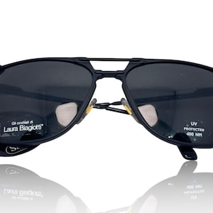 Laura Biagiotti Black Aviator Sunglasses Vintage Italy Alutitanium