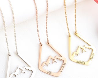 Personalisierte Berghalskette: Sterling Silber Geometrische Ringhalter