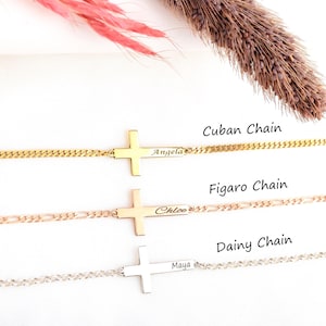 Custom Cross Bracelet for Women Gold Cross Bracelet with Name Cross Name Bracelet Baptism Gift Girl First Communion Gifts for Girls