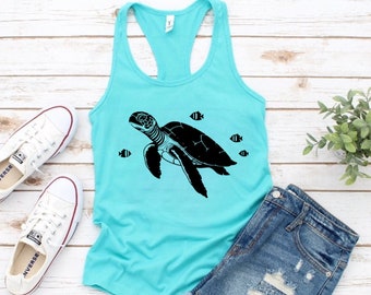 Sea Turtle Tank Top - Women’s and Teen Racerback Tank Shirt Birthday, Summer, Spring, Casual Birthday Gift