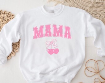 Mama Cherries Sweatshirt Crewneck Sweatshirt White Top For Mom Mother’s Day Birthday Gift