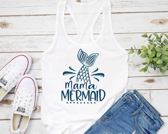 Mama Mermaid Tank Top - Women’s Racerback Beach Tropical Summer Tank Shirt Mother’s Day Gift