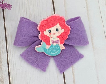 Little Mermaid Inspired Hair Bow - Accessoire de pince à cheveux sirène en feutre violet