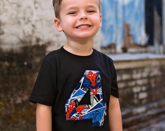 Spider Superhero Birthday Number Shirt Kids Superhero Party Top Boy’s Custom Number