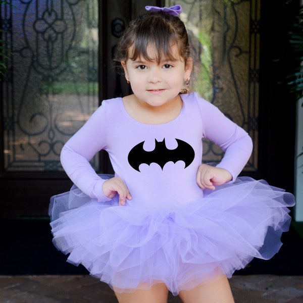 Purple Bat Superhero Tutu Bodysuit - Girl’s Lavender Birthday Tutu Leotard Costume Dress