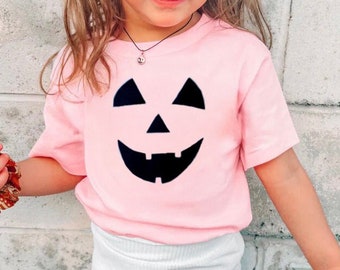 Girl’s Pink Jack O Lantern Shirt - Halloween Pumpkin Spooky Season Top