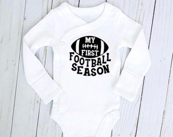 My First Football Season Side Snap Kimono Bodysuit Baby Neutral Top Baby Shower Gift Going Home Outfit