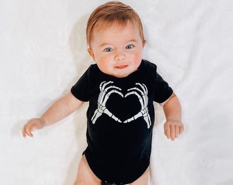 Skeleton Heart Hands Spooky Baby Bodysuit Fall Halloween Season Neutral Clothing Boys Girls