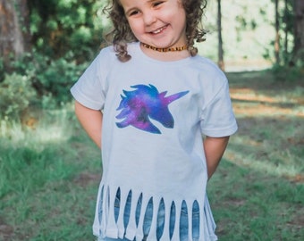 Galaxy Unicorn Fringe Top Girl's White Shirt Birthday Party Gift