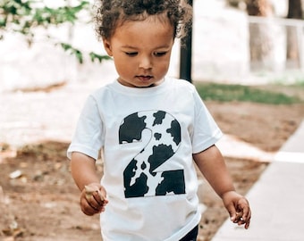 Cow Print Birthday Number Shirt Farm Animal Party Top - Choose your number!