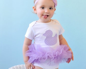 Lavender Polka Dot Ducky Tutu Bodysuit Girls Spring Easter Birthday Baby Shower Party Portraits
