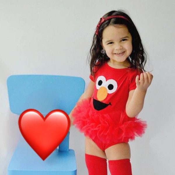 Red Fuzzy Monster Happy Street Monster Tutu Bodysuit Girls Birthday Set