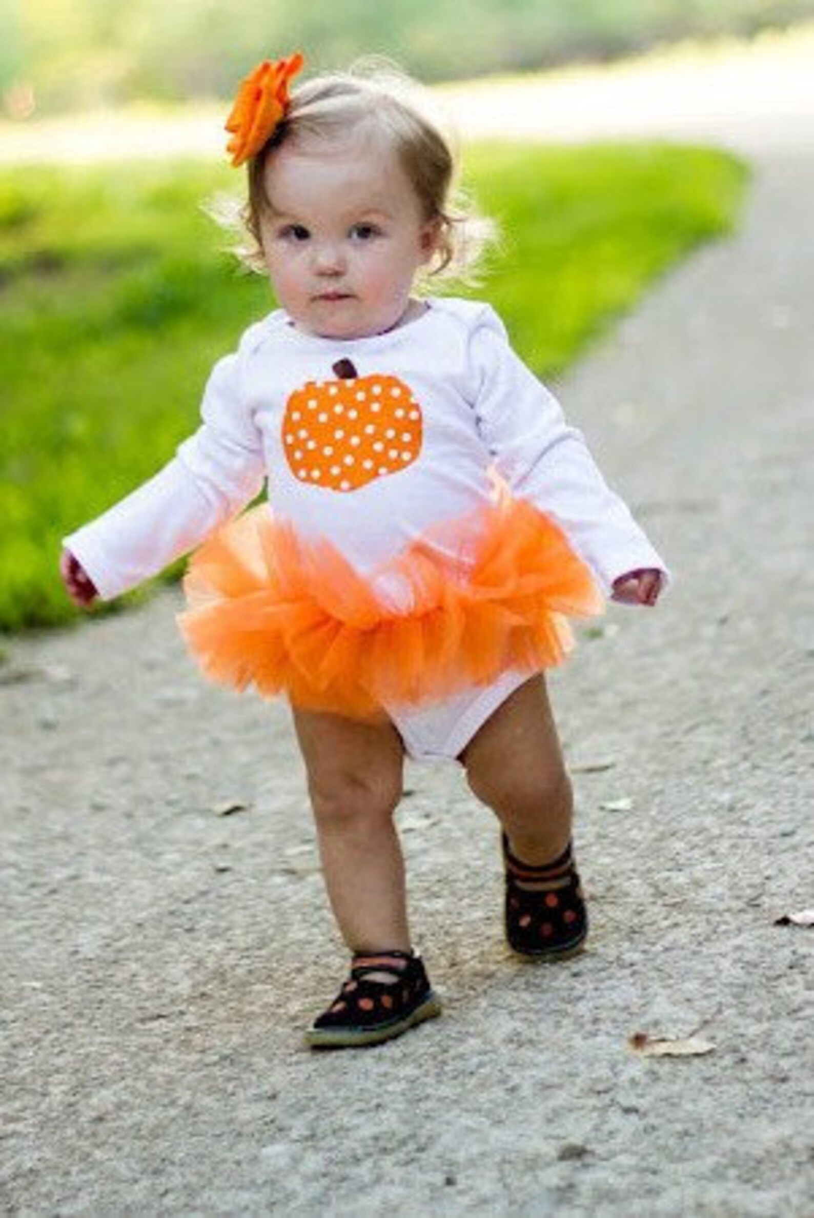 Polka Dot Pumpkin Baby Girl Tutu Bodysuit Fall Halloween Thanksgiving