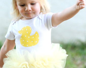 Yellow Polka Dot Ducky Tutu Onesie Girls Birthday Baby Shower Portraits Spring Easter Gift