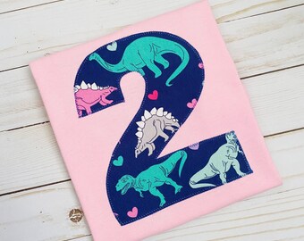 Pink Dinosaur Birthday Shirt Girl’s Dino Number Party Top - Choose your number