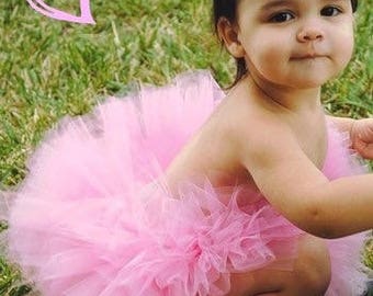 Kaugummi-rosa flauschige kleine Tutu-Baby- und Kleinkind-Mädchen-Geburtstag, Porträt-Babyparty-Geschenk