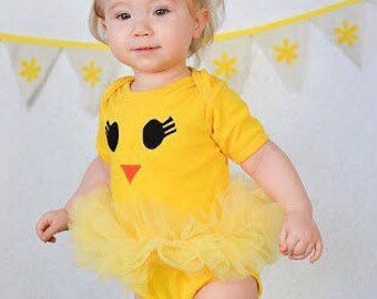 Sweet Yellow Baby Chicken Chick Girl's Tutu Bodysuit Baby Shower Spring Easter Summer Birthday Gift